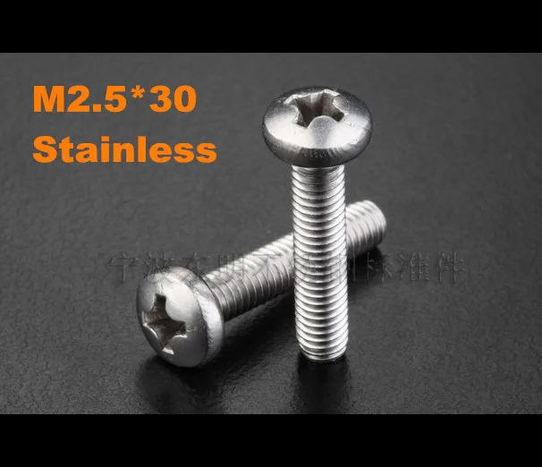 

500pcs/lot M2.5*30 PM DIN7985 Stainless steel pan head philips machine screw