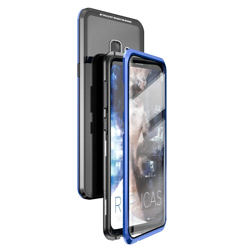 Синий BFOLLOW передний и задний 5D изогнутый стеклянный чехол для samsung Galaxy S9 Plus/S9 Note 9 Магнитный 360 Полный корпус алюминиевый металлический чехол - Цвет: Синий
