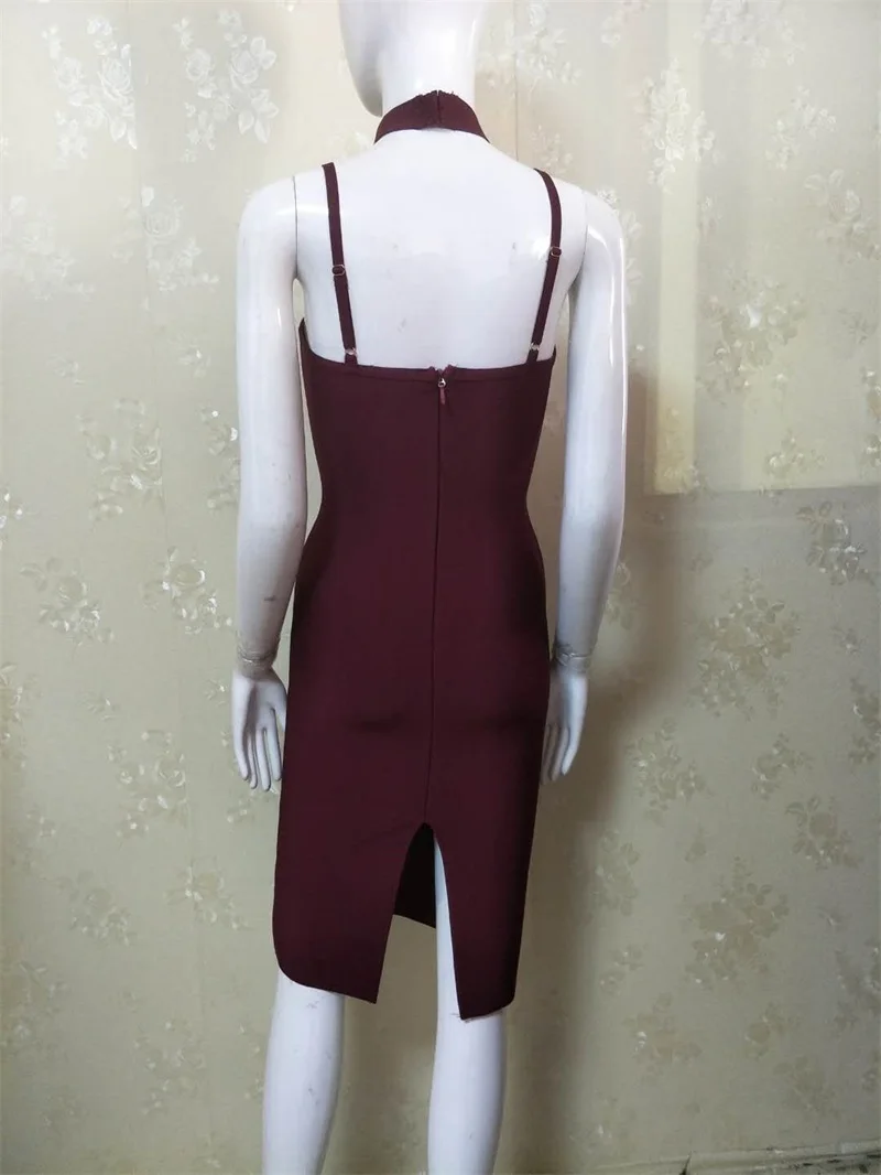 

2018 New Fashion High Quality Sexy Spaghetti Strap Strapless Backless Wine Red Midi Bodycon Party Bandage Dress Vestidos Summer