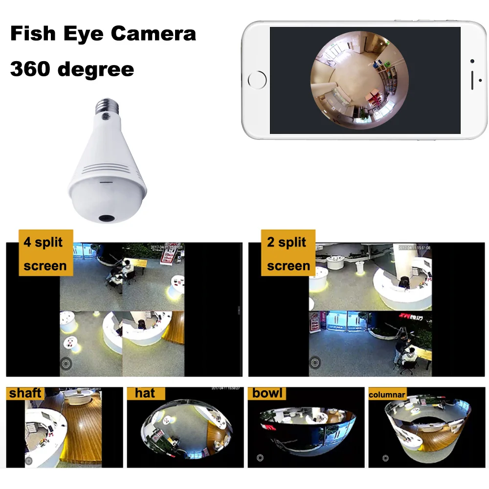 Лампа Wi Fi камера 360 ° с Bluetooth динамиком цветная лампочка IP безопасности 960P