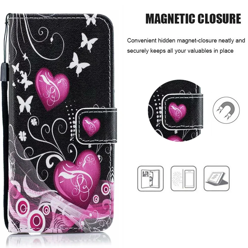 Кожаный чехол-книжка Love Heart для Huawei Mate 20 Pro X P20 Lite Plus Y5 Y6 2018 Nova 3i 3E Y9 2019 | Мобильные