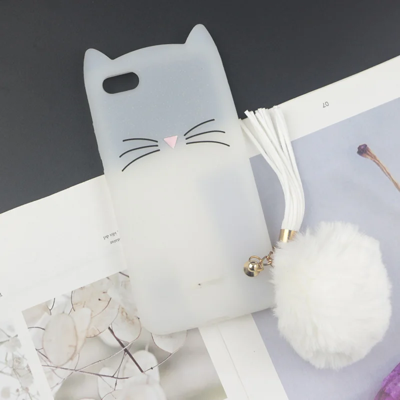 HuxuClear With Ball Милый силиконовый чехол с 3D рисунком для Xiaomi Redmi 6A, чехол s, Япония, блестящая борода, кошка, кошечка с милыми ушками, чехол для телефона 6 Pro Redmi6 6Pro - Цвет: HuxuClear With Ball