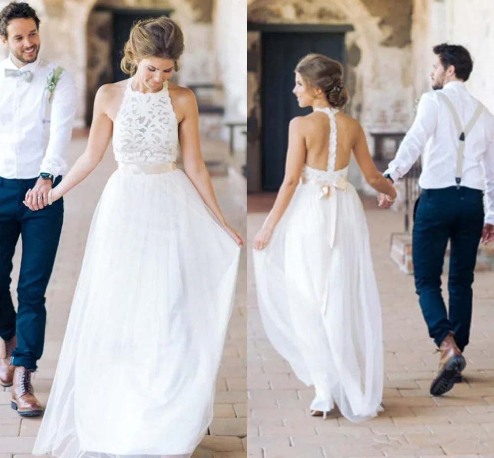 Robe de mariee сексуальные кружевные пляжные свадебные платья с лямкой на шее vestido noiva