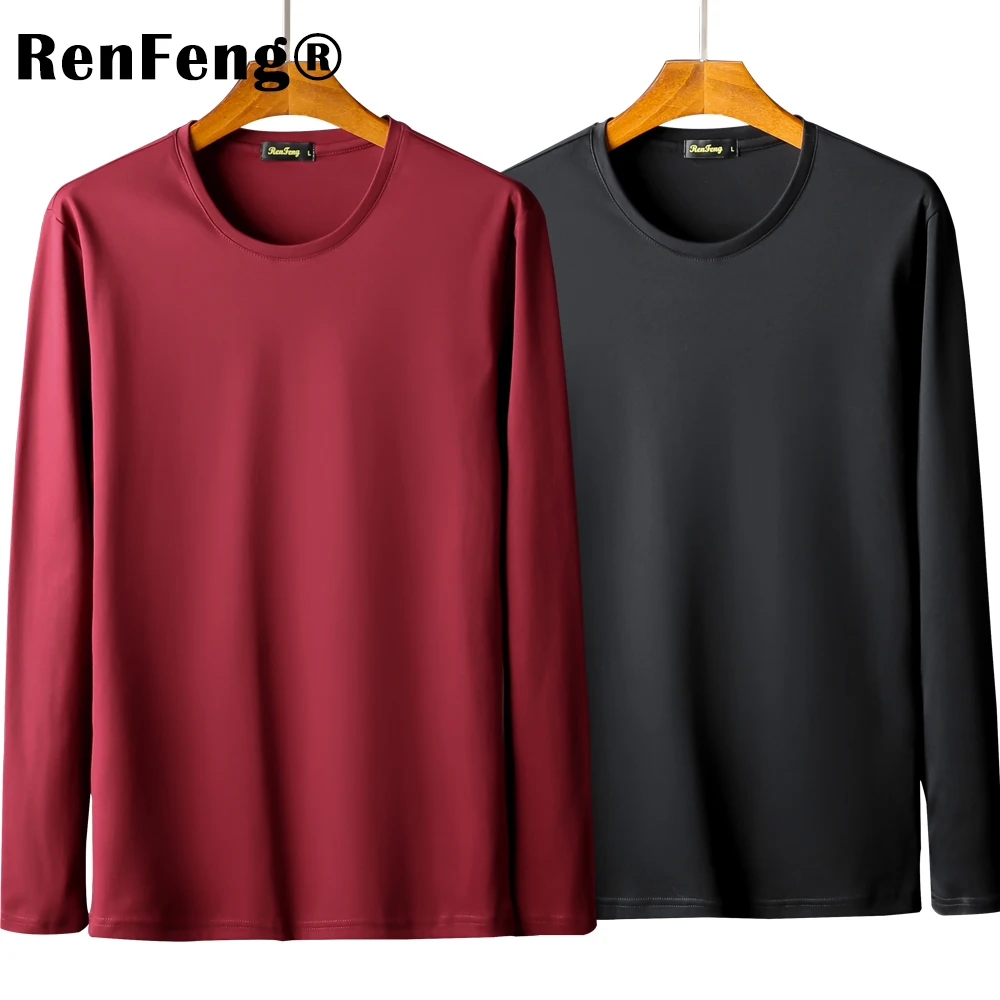 Эластичная Мужская футболка 2 шт./лот 2019 с круглым вырезом и длинными рукавами