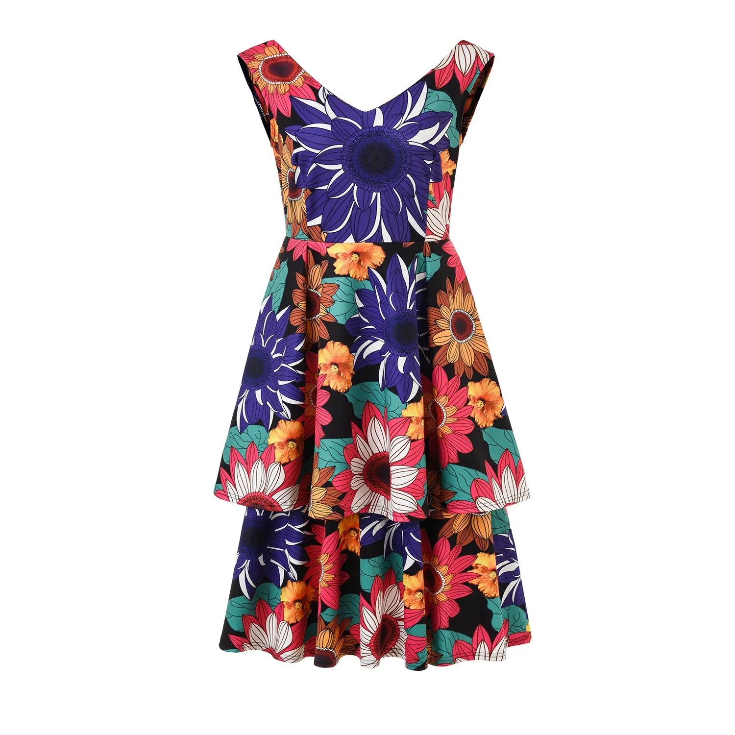 Женское платье миди с v образным вырезом цветочным принтом богемное Каскадное