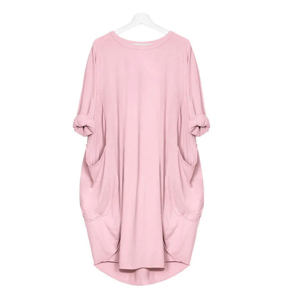 2018 Горячая Распродажа Осень Зима Женское модное свободное платье с карманом