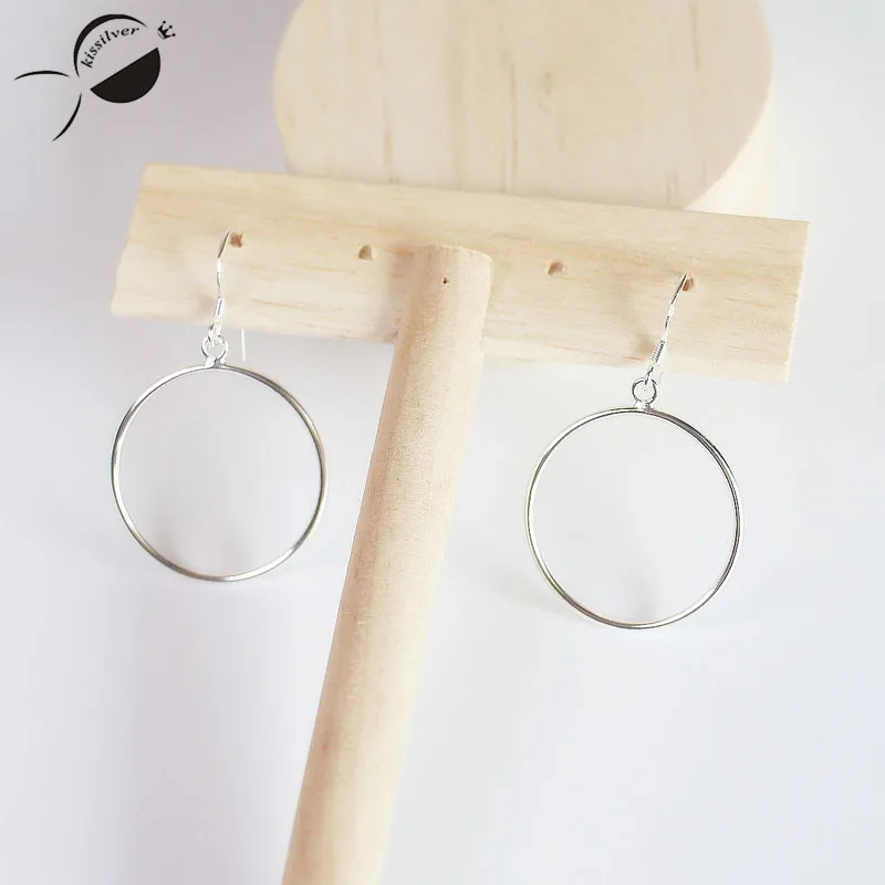 Simple Big Circular 925 Sterling Silver Earrings for Women Handmade Female Dangle Fine Jewelry Fashion Drop | Украшения и