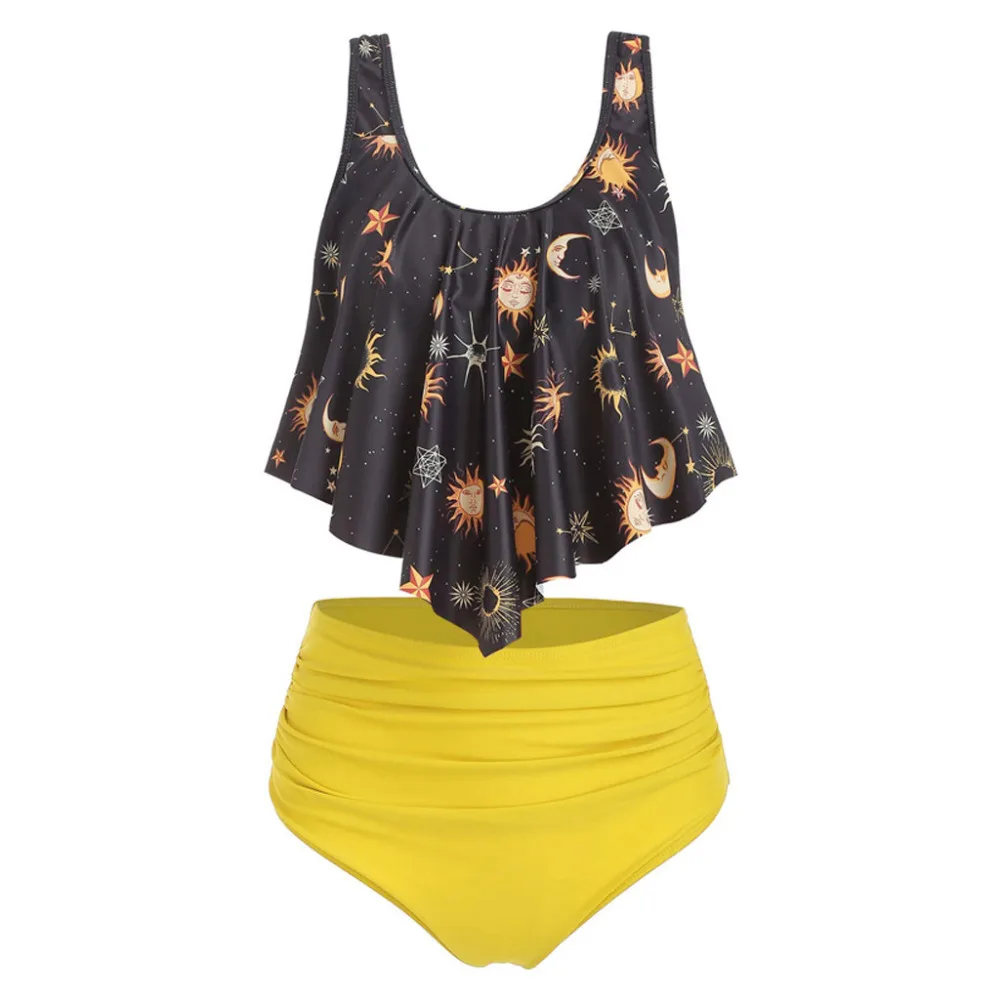 Женский купальный костюм с принтом Солнца и Луны привлекательный комплект