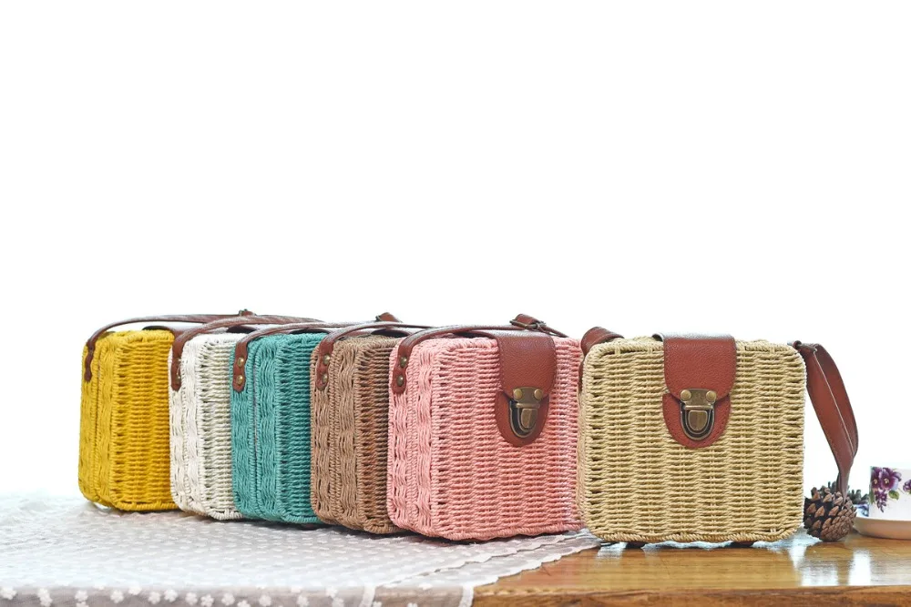 GLHGJP Летняя женская сумка конфетного цвета на плечо ручная работа Exquisit Соломенная