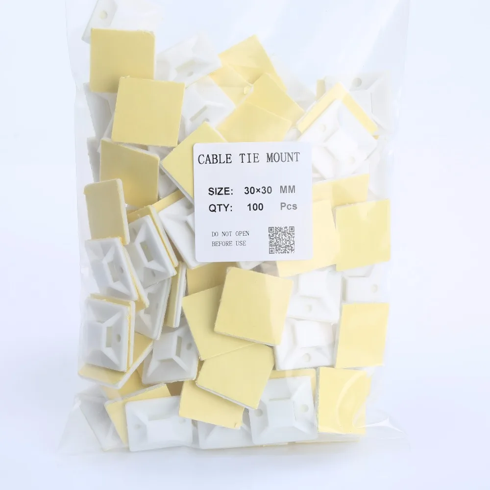 Квадратные самоклеящиеся пластиковые держатели для кабелей 100 шт. 30*30 мм Белая