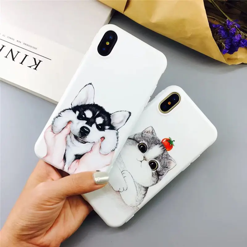 Новый мультфильм Матовая Мягкий чехол для iPhone8 Нескользящие кошка собака сотовый