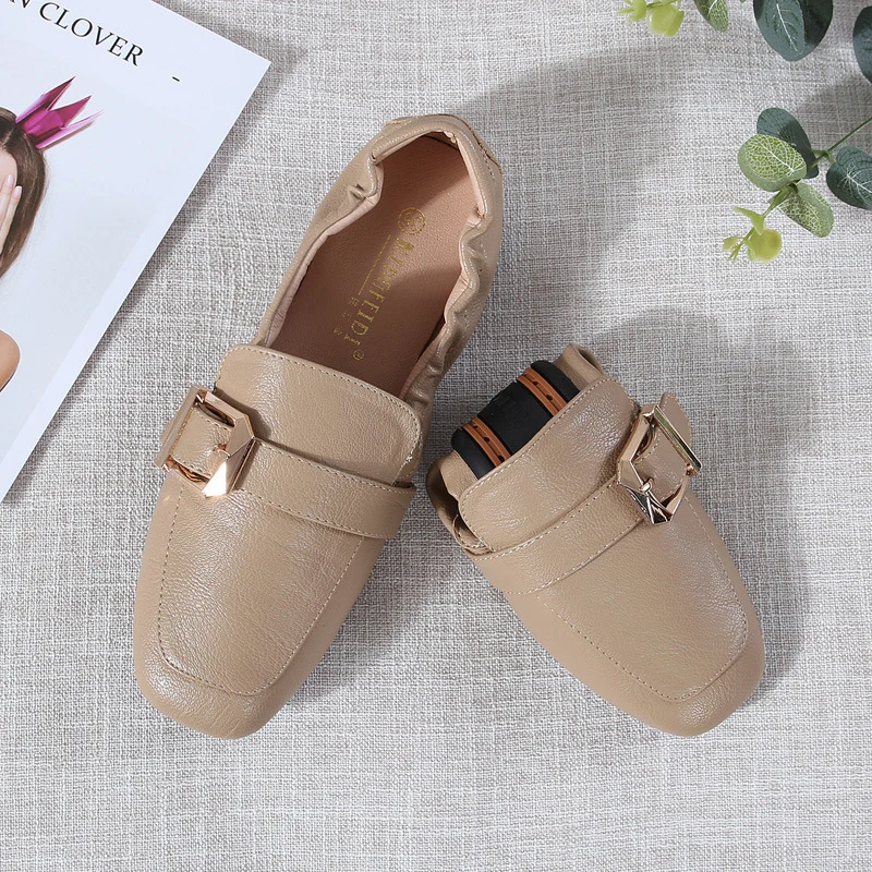 2019 г. женские балетки на плоской подошве Мокасины с металлической пряжкой лоферы