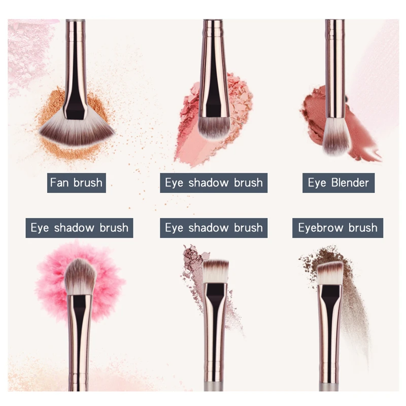6 шт./компл. Профессиональный набор кистей для макияжа тени век растушевка