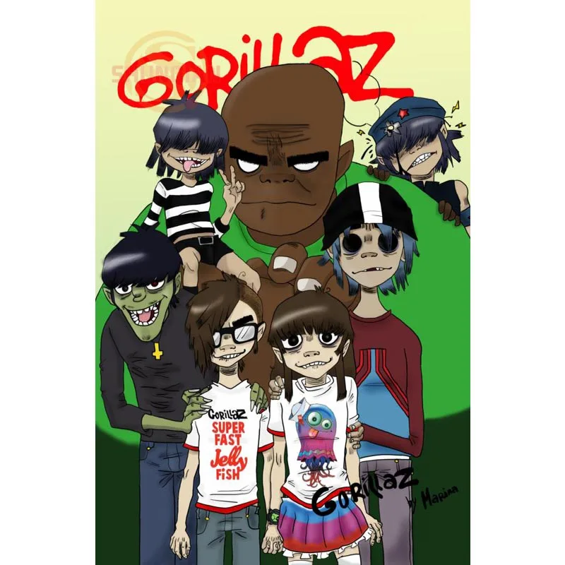 Постер с героями мультфильмов Gorillaz на заказ, атласный постер, ткань для печати, настенный постер, принт из шелковой ткани с принтом, постер - Цвет: Серебристый