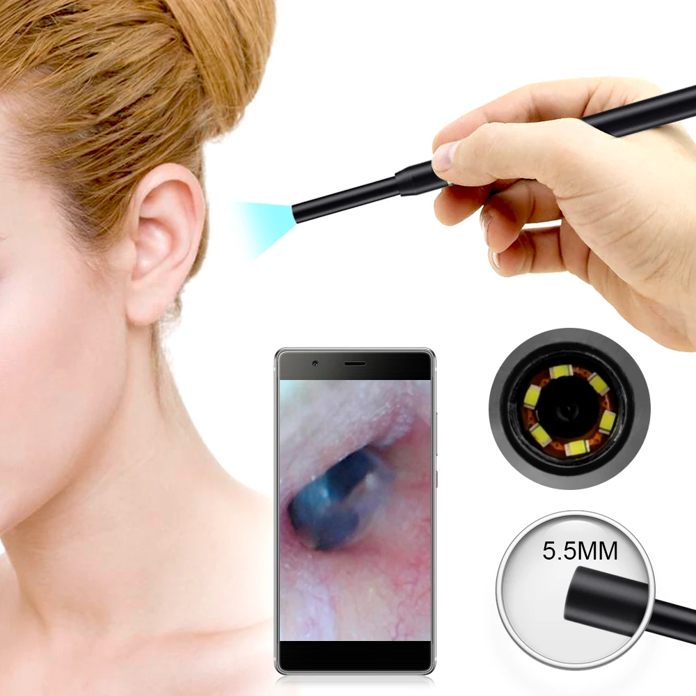 WiFi ушной эндоскоп 5,5 мм беспроводная цифровая Ушная Otoscope Инспекционная камера с 6 светодиодный бороскоп для iPhone, Android, IPad, PC M4
