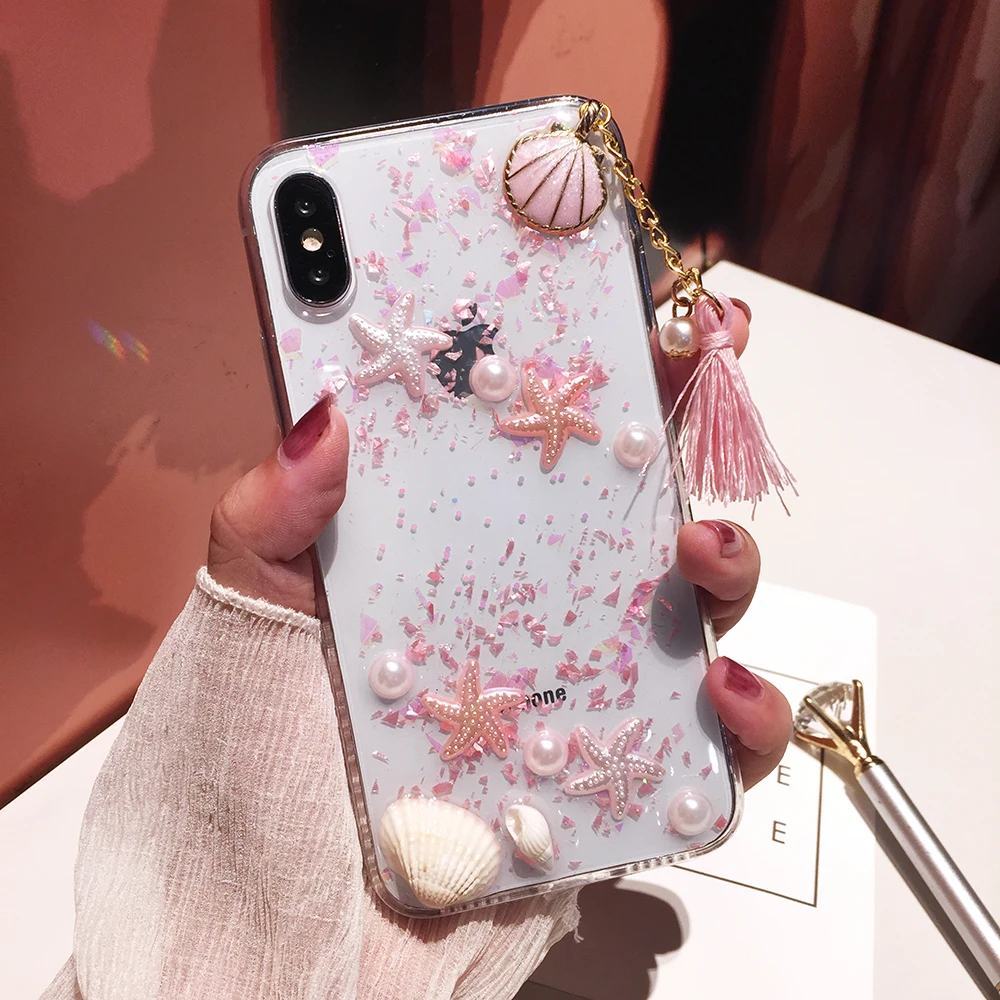 Чехол Qianliyao для iPhone XS Max XR милый 3D чехол с жемчужинами ракушками кисточками мягкий