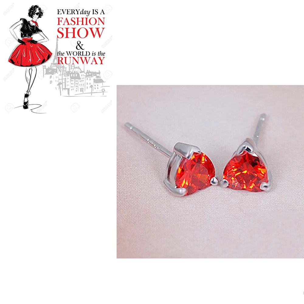 2019 925 sliver Earring Heart crystal stud earrings for Women Jewelry red | Украшения и аксессуары