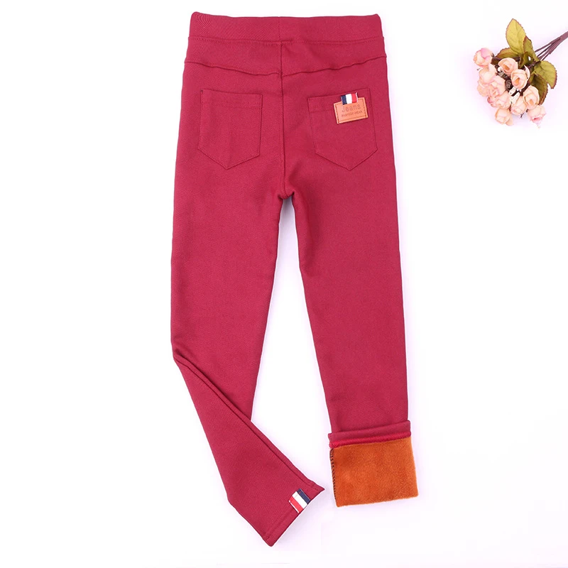 wine red Новые зимние вельветовые утепленные леггинсы для девочек эластичные детские облегающие брюки для девочек с эластичной резинкой на талии, детская одежда из хлопка штаны для девочек - Цвет: wine red