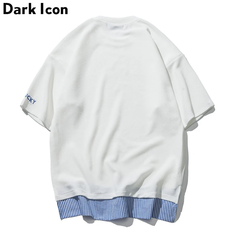 Patchwork Overseized T-shirt Men 2018 Summer Preppy Style Tee Shirts Tshirts for Blue White | Мужская одежда