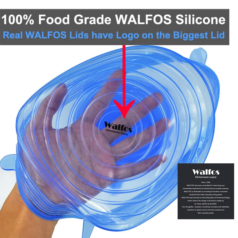 WALFOS 6 шт., универсальный силиконовый растягивающийся присоска, кухонные крышки, силиконовая крышка, сковорода для приготовления пищи, крышки для разлива, крышка для чаши для дома