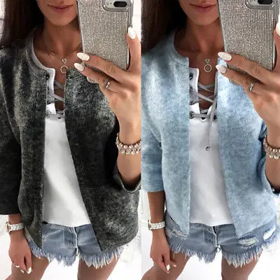 Женский Повседневный Кардиган с длинным рукавом однотонный вязаный кардиган