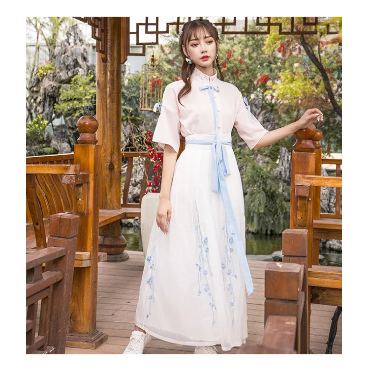 

Fairy Chinese style pure and fresh quietly Oriental cherry super fairy everyday ancientry long jacket+skirt hanfu summer