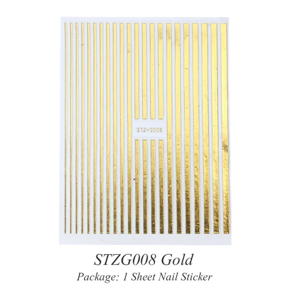 STZG008 Gold 3D серебристо-Золотая наклейка для дизайна ногтей, полоска с геометрическим рисунком, металлический конус, сделай сам, клеящиеся палочки для ногтей, маникюрные наконечники, STZG001-013 - Цвет: STZG008 Gold