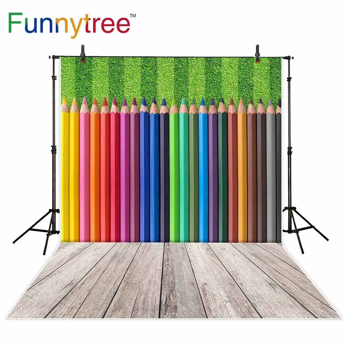 

Funnytree backgrounds for photography studio pencil back to school grass Color wall wood floor student backdrop photocall