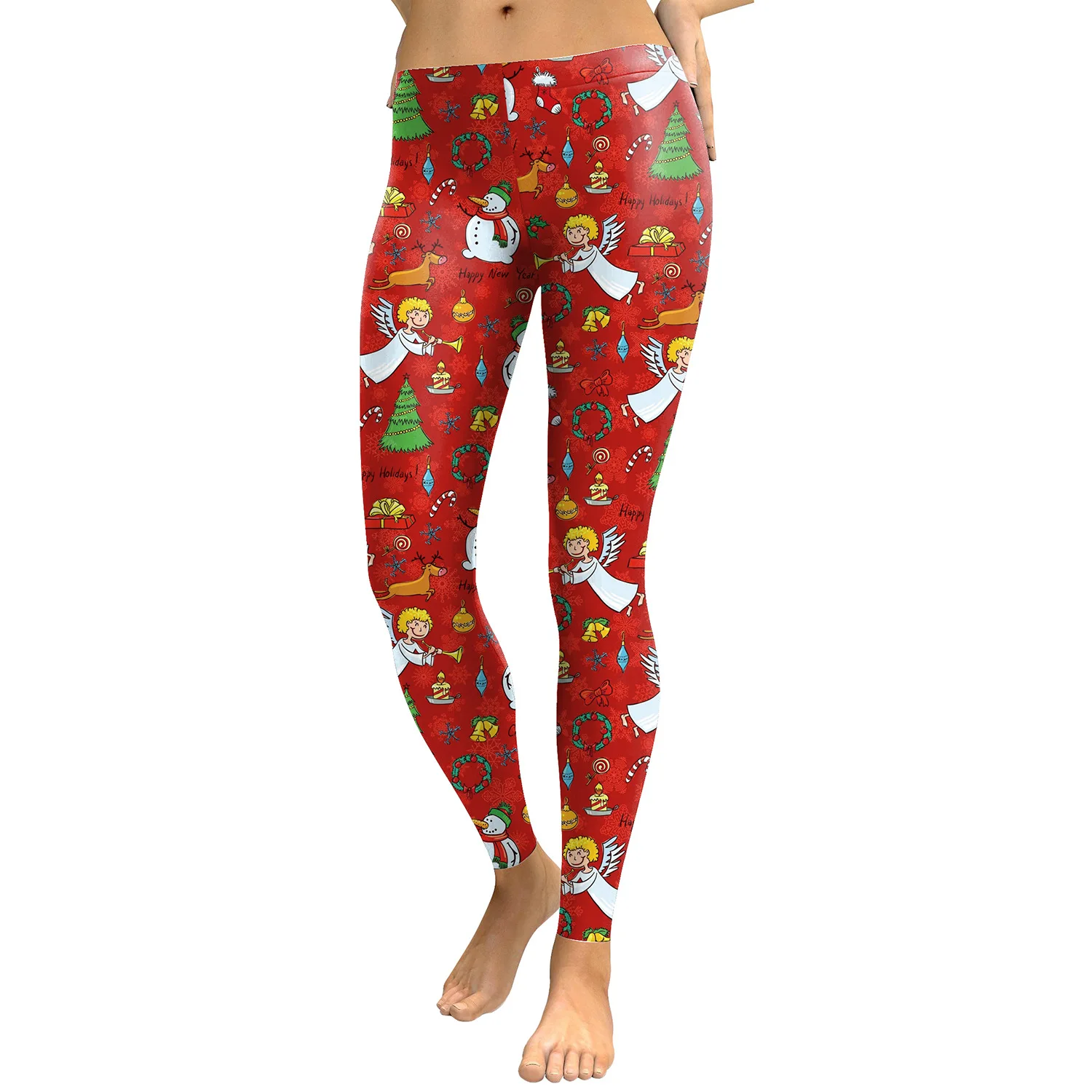 JIGERJOGER 2017 autumn winter Red Christmas Angel Leggings Women's plus size Reindeer Snowman Print Skinny Stretchy Pants Tights | Спорт и