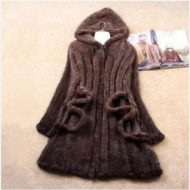 Зимняя натуральная вязаная норковая шуба куртка женский меховой Тренч пальто