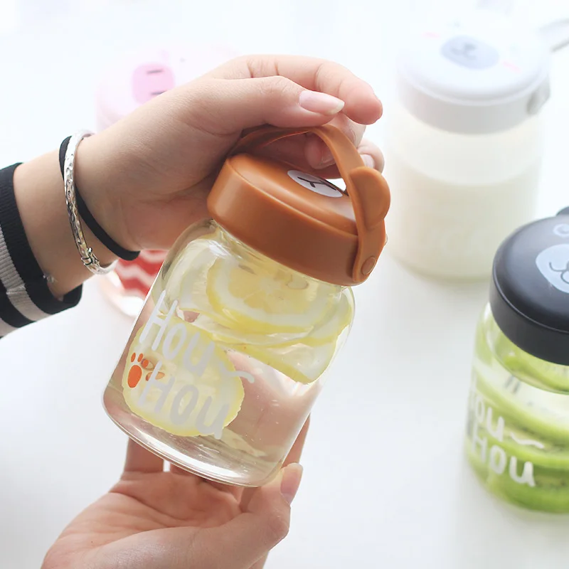 Стеклянная бутылка для воды спортивная BPA бесплатно детей животные фрукты