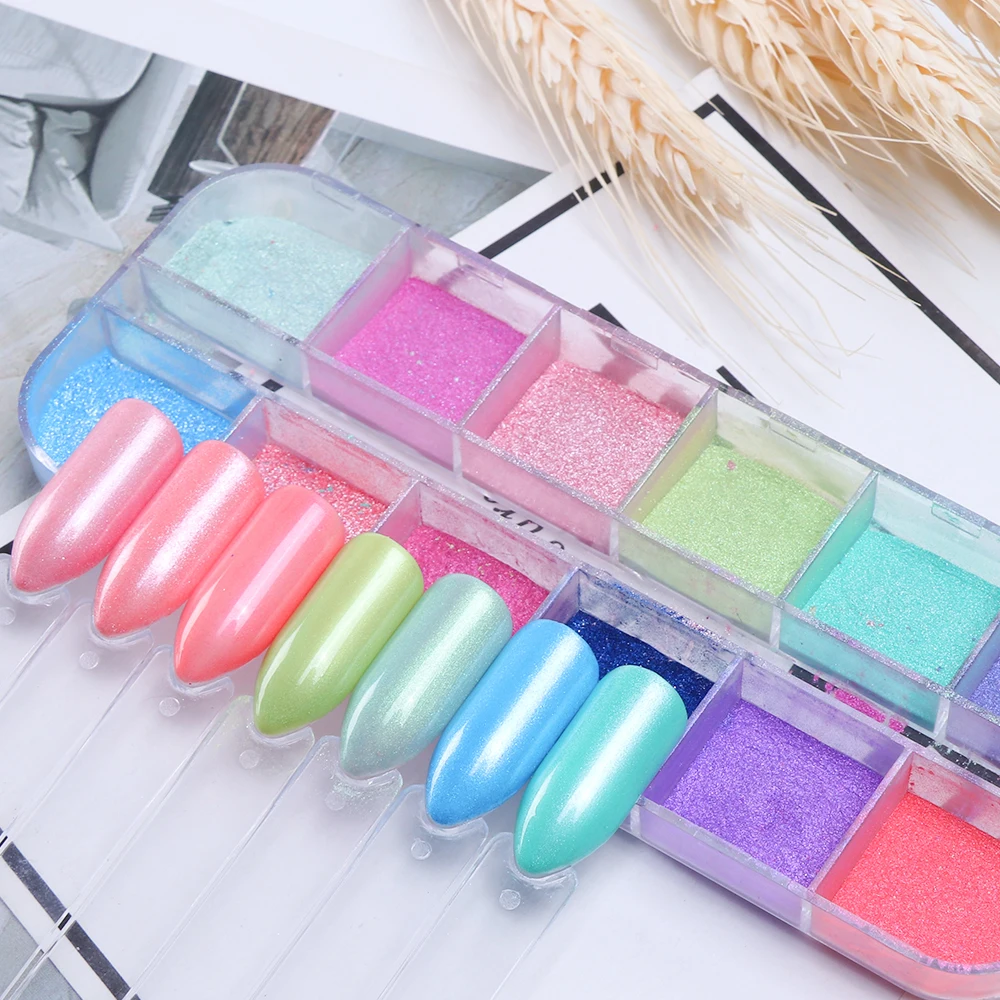 Разноцветные неоновые Блестки для ногтей перламутровый корпус мерцающий хром