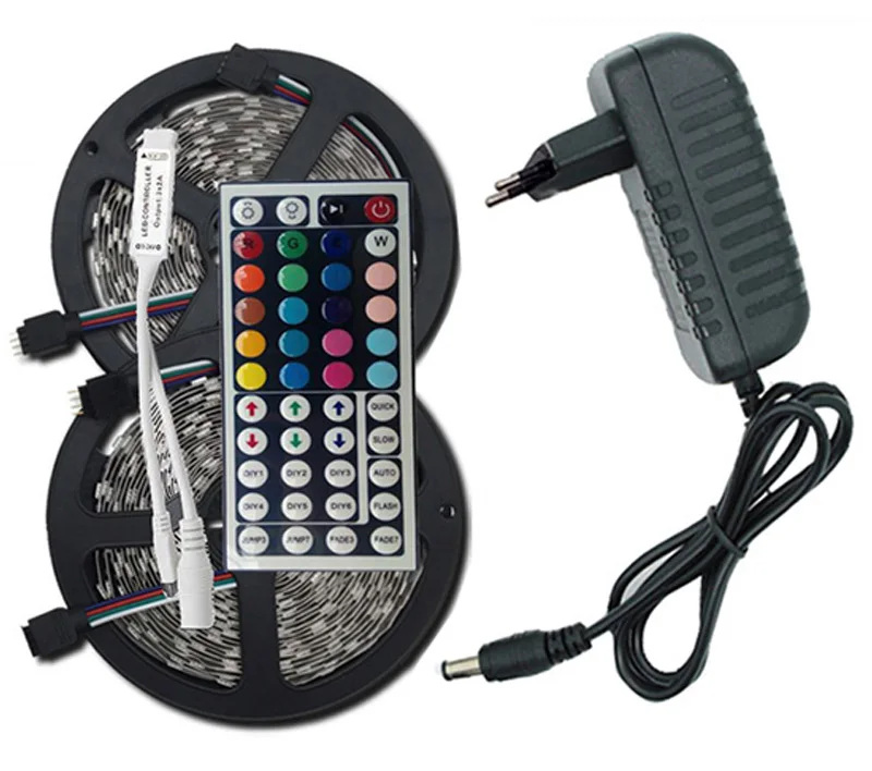 SMD RGB Светодиодные ленты Light 5050 3528 10 м 5 м светодиодные rgb светодиодов ленты светодиод лента Гибкая мини ИК-пульт DC 12 В адаптер Комплект