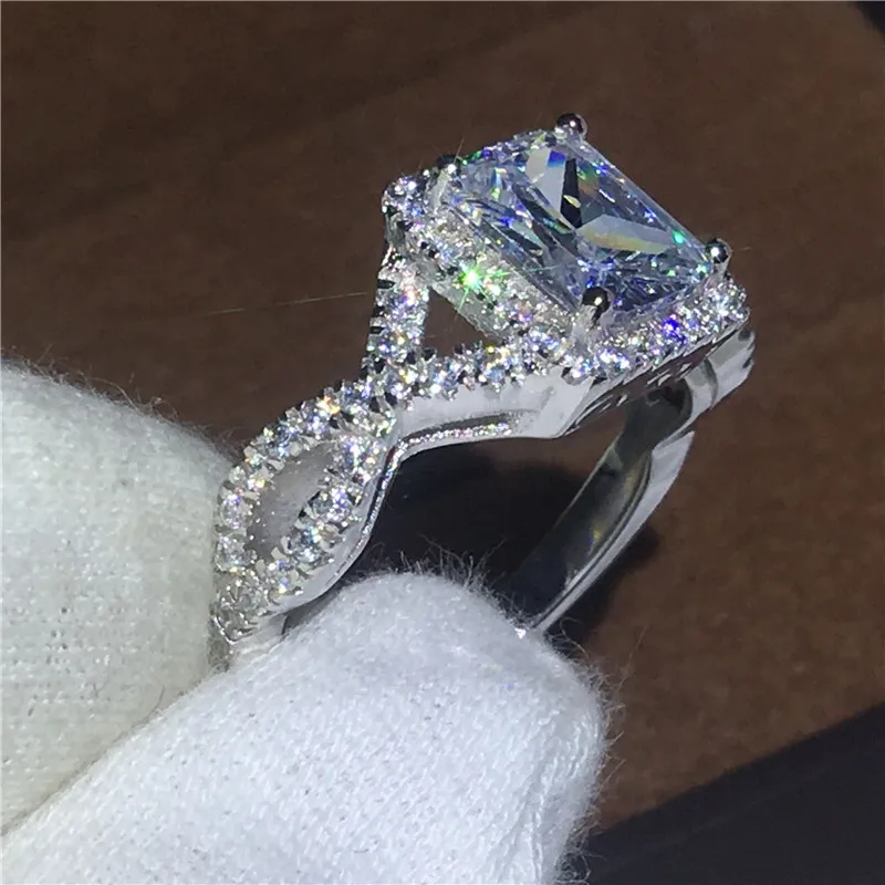 Ручной работы 925 Серебряное кольцо Принцесса cut 3ct AAAAA Циркон cz обручальное кольца