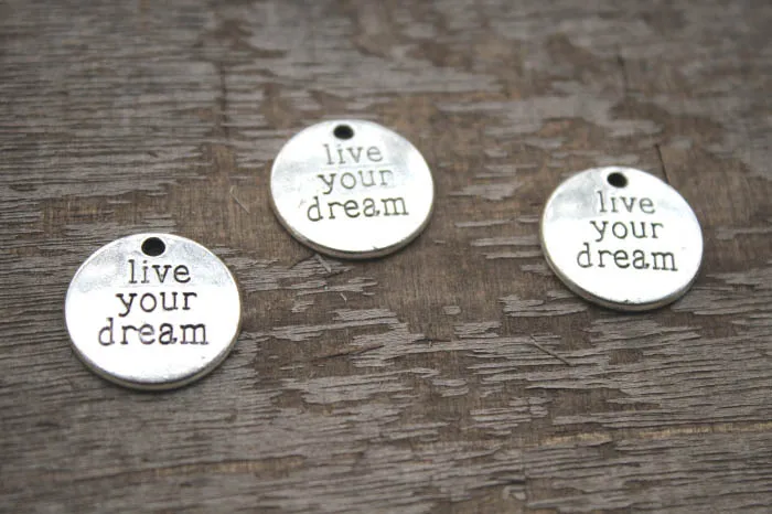 12 шт Античные тибетские серебряные подвески с надписью &quotLive Your Dream&quot 20 мм |