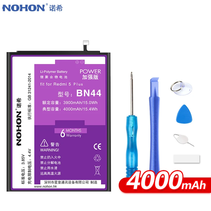 Аккумулятор NOHON BN47 BN44 для Xiaomi Redmi 4/6 Pro/4Pro/6Pro/5plus/BN42/BN40/BM4A|Аккумуляторы мобильных