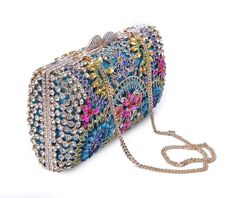 gold/blue Hollow Out crystal Diamond wallet Women Evening Clutch Minaudiere Bags Wedding Party Bridal Crystal Handbags and Purse | Багаж и