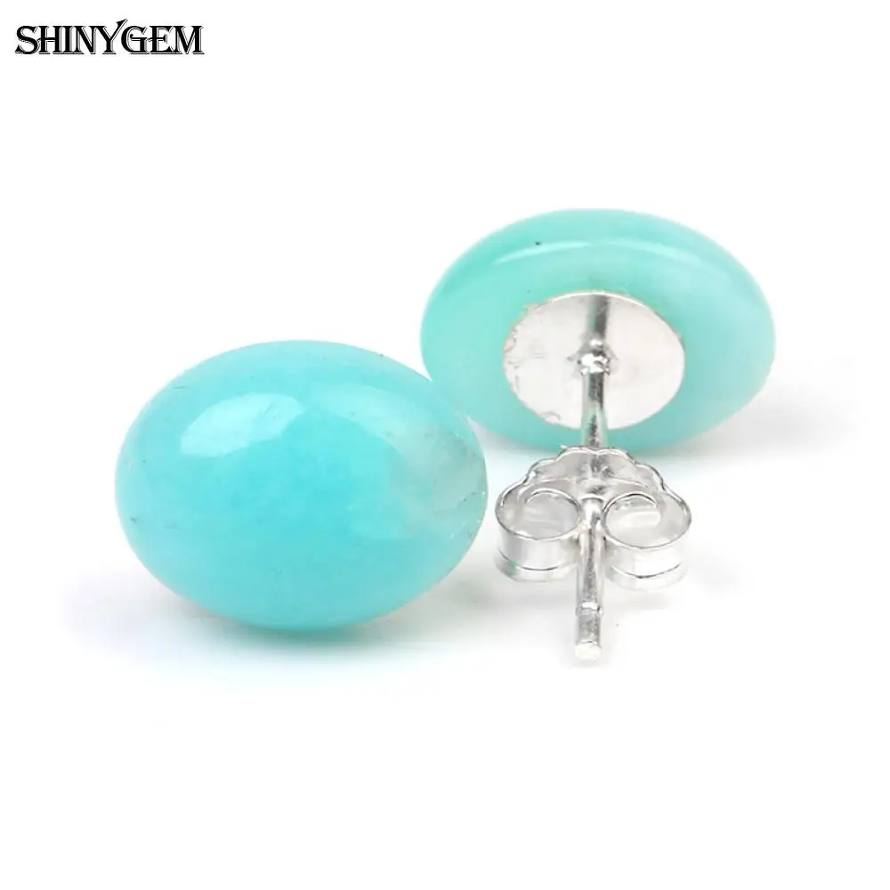 ShinyGem овальные амазонитовые серьги-гвоздики 7x9 мм, серьги ручной работы из натурального камня, модные 925 пробы серебряные серьги-гвоздики для женщин