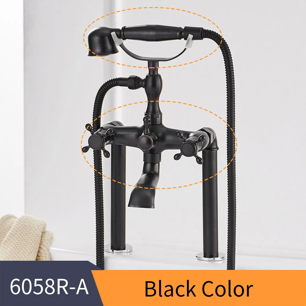Black-6058R-A Смесители для ванной черный латунный материал Ванная комната душевой набор смеситель для ванной двойной держатель кран HJ-6057R - Цвет: Black-6058R-A