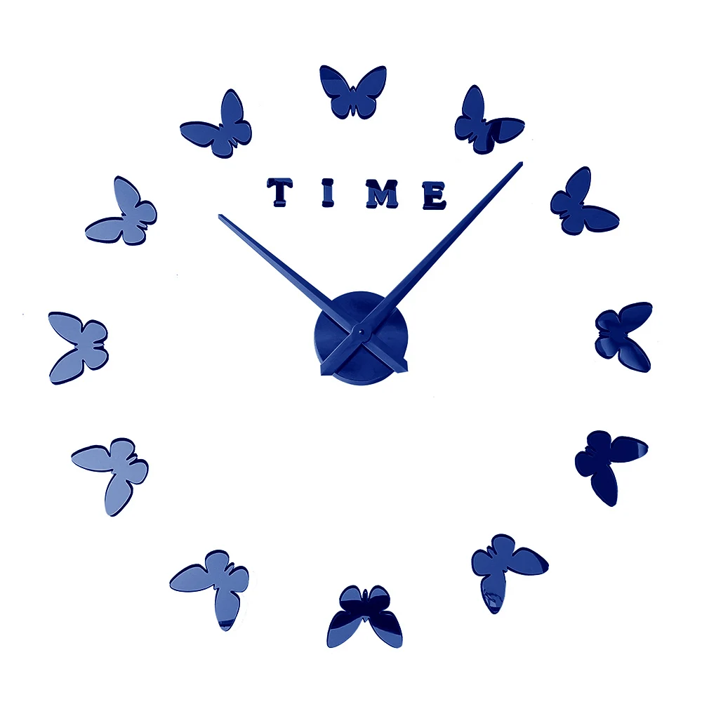 wall clock blue Светящиеся бабочки новые настенные часы Horloge Murale Diy 3d акриловые Зеркальные Стикеры большие домашние кварцевые современный дизайн - Цвет: wall clock blue