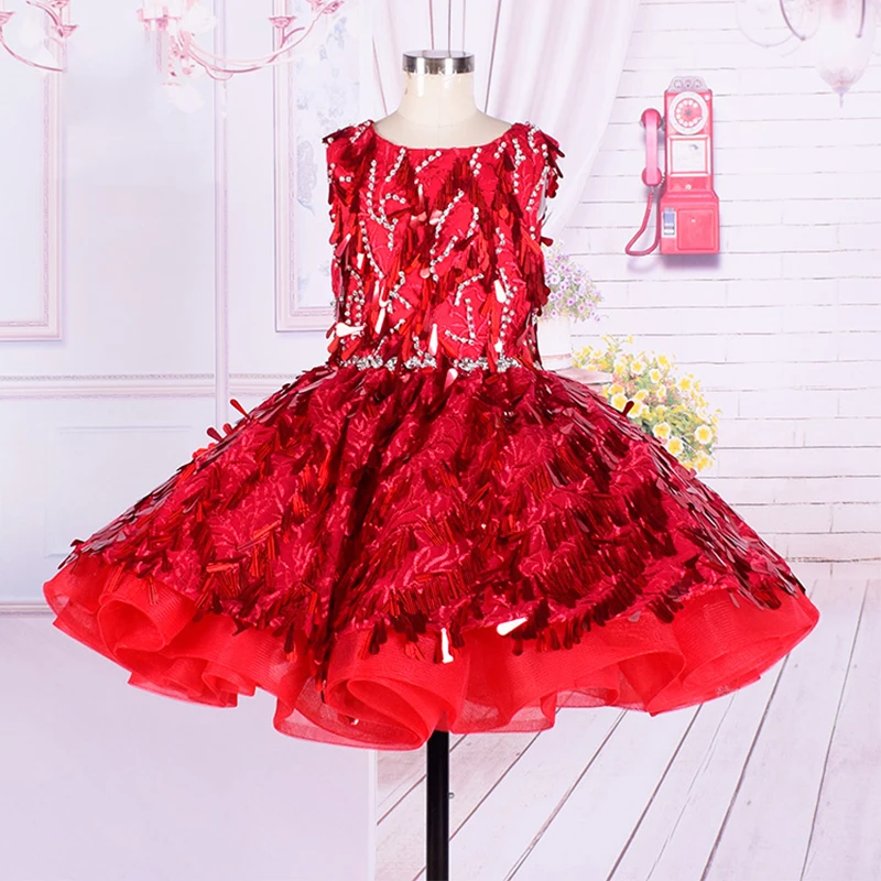 

Luxury Sequined Kids Formal Dress Crystal Ball Gown Royal Princess Party Dress Birthday Tassel Backless Flower Girl Dress B482