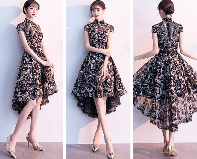 Высокая Низкая Cheongsam Coctail платье миди элегантные китайские платья Vestido Fiesta пышные платья для выпускного вечера платье коктейльное TS713