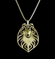 wholesale cartoon boho chic alloy rough collie necklace collie dog pendant jewelry golden colors plated