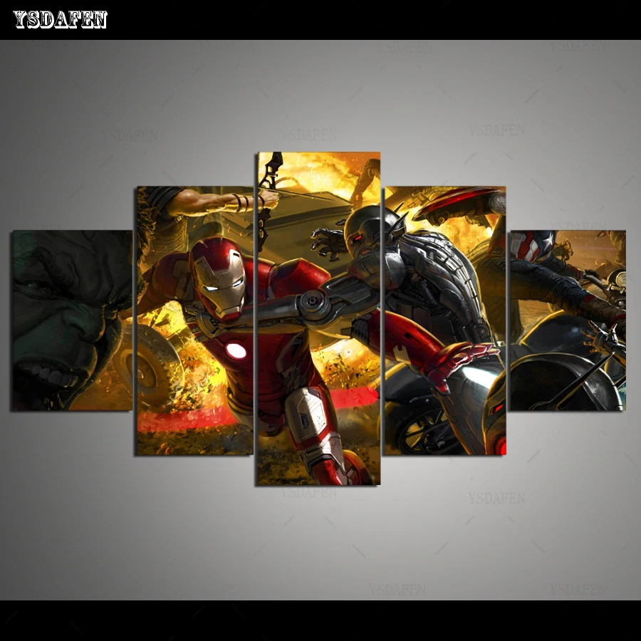 Прямая поставка HD 5 панелей искусство на холсте MV ironman 14013 картина домашний декор