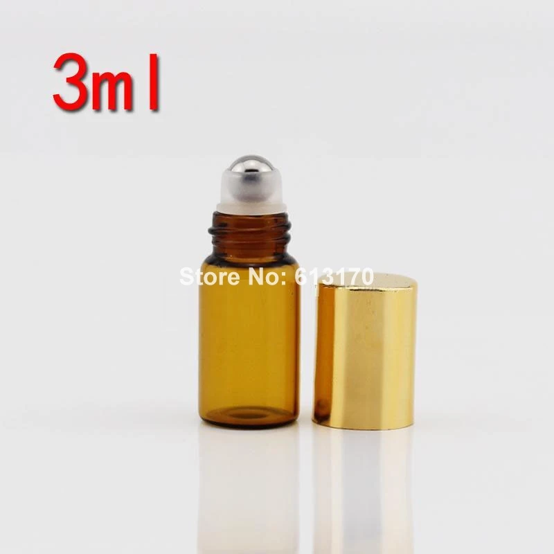 

Vials Perfume Bottle Glass With Metal 50pcs 3ml Amber Gold Roll In Essential Oil Empty Portable Roller All Free Shipping
