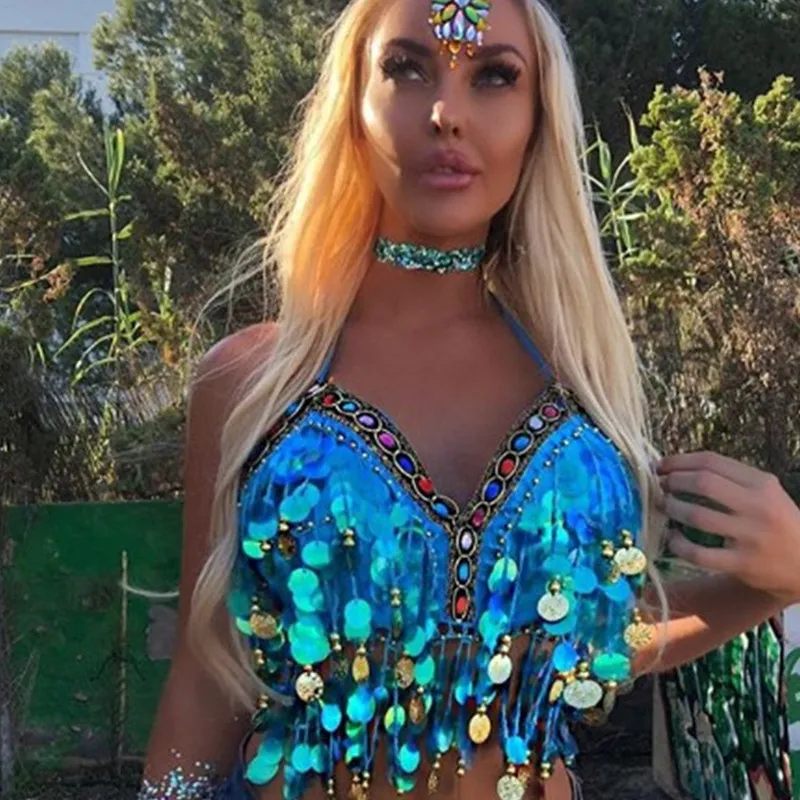COKAGO Sequin бикини с кисточками Топ женский купальник пуш ап 2019 бюстгальтер