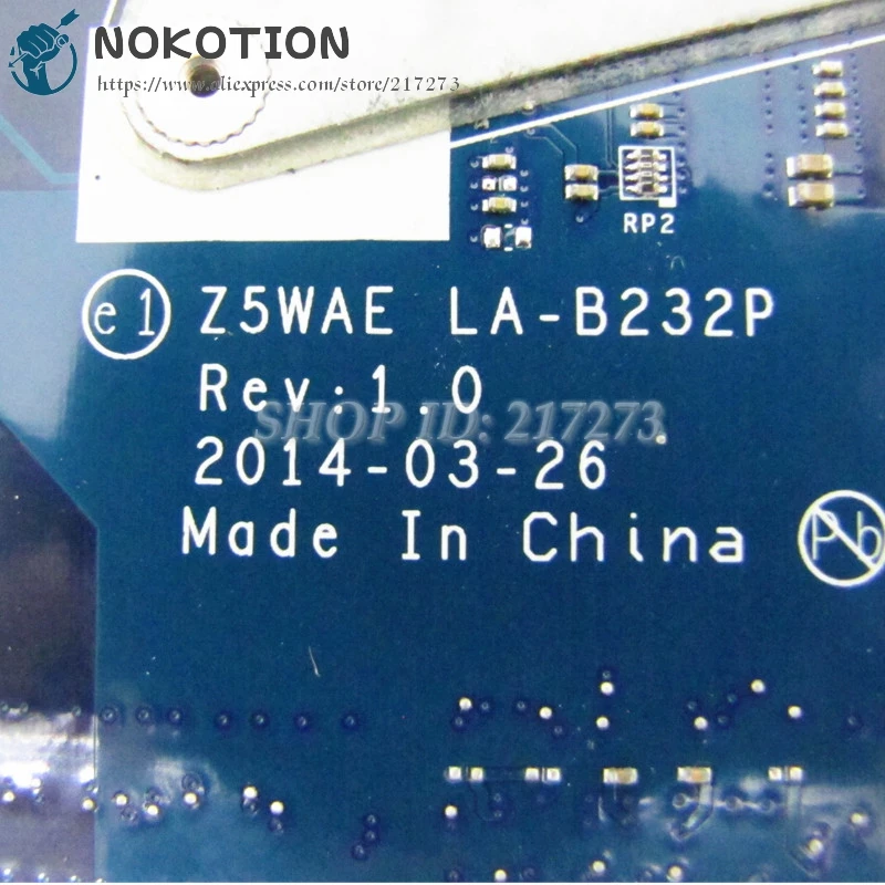 NOKOTION NBMLF11005 NB.MLF11.005 для Acer aspire E5-521 Материнская плата ноутбука Z5WAE LA-B232P DDR3 A8-6410