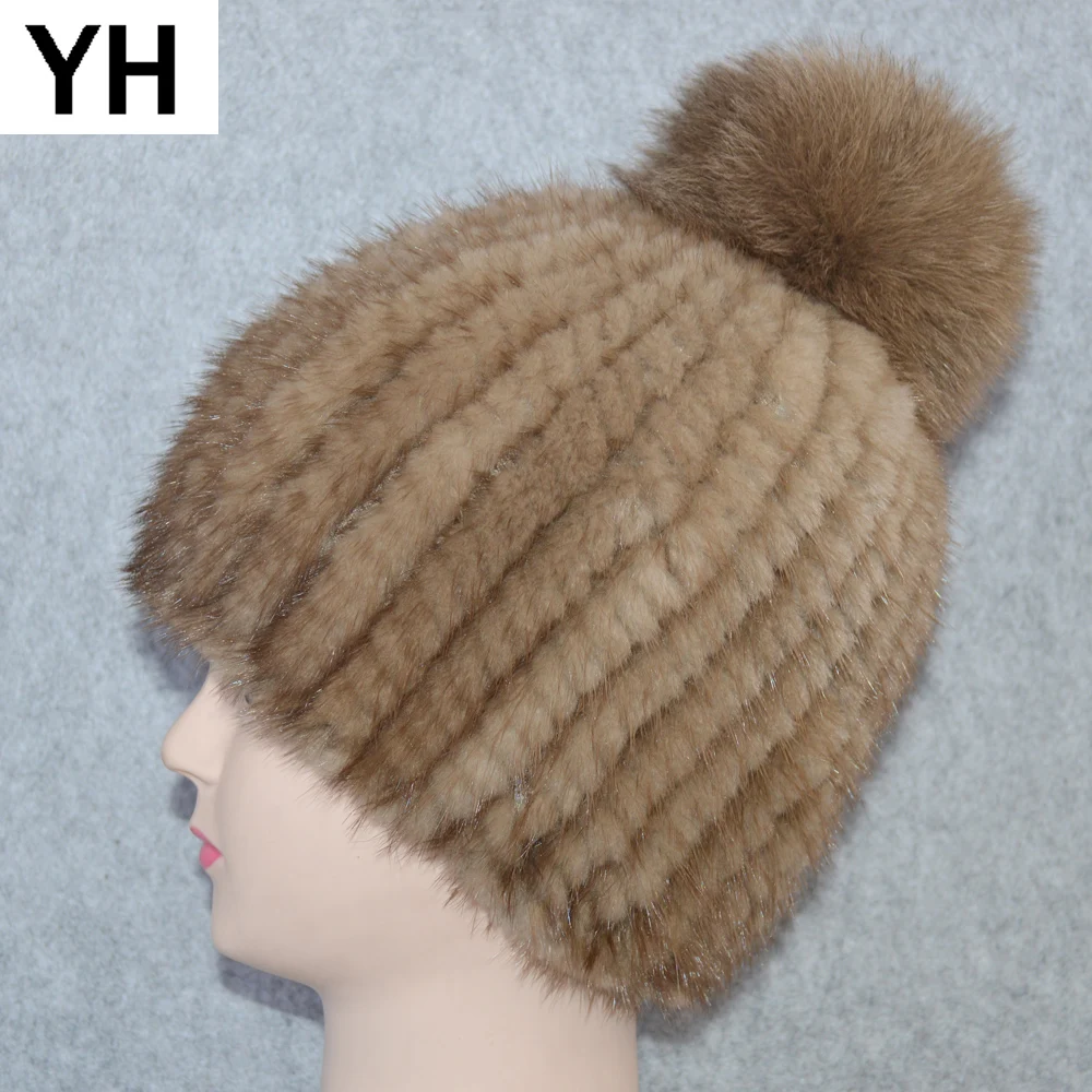 Новинка 2021 Милая зимняя шапка из натурального меха норки Женская Теплая Верхняя