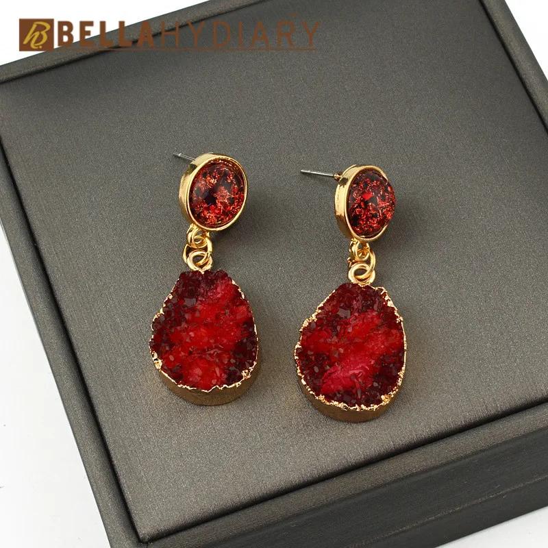 Bijoux, корейские винтажные красные серьги из друзы и смолы, висячие серьги для женщин, ювелирное изделие, массивные Подарки для женщин, аксессуары Brinco