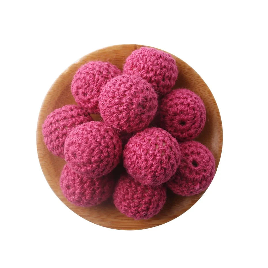 Rose Crochet Beads 20 мм, 5 шт., деревянные бусины для вязания крючком, жевательные бусины, сделай сам, Прорезывание Зубов, ожерелье для соски, цепочки, аксессуары, деревянные прорезыватели, детские товары, игрушки - Цвет: Rose Crochet Beads